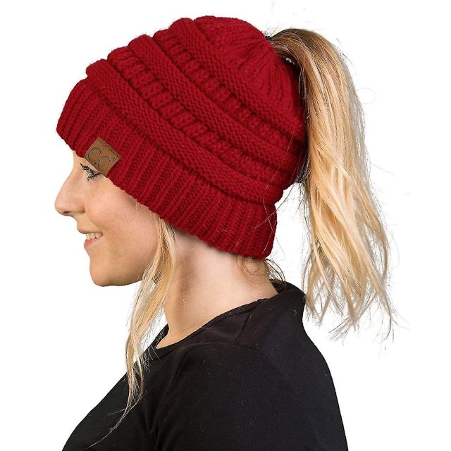 Gorro de moño alto desordenado para mujer con agujero para cola de caballo, gorro de calavera de esquí de punto cálido y moderno para invierno Sailing Electrónica