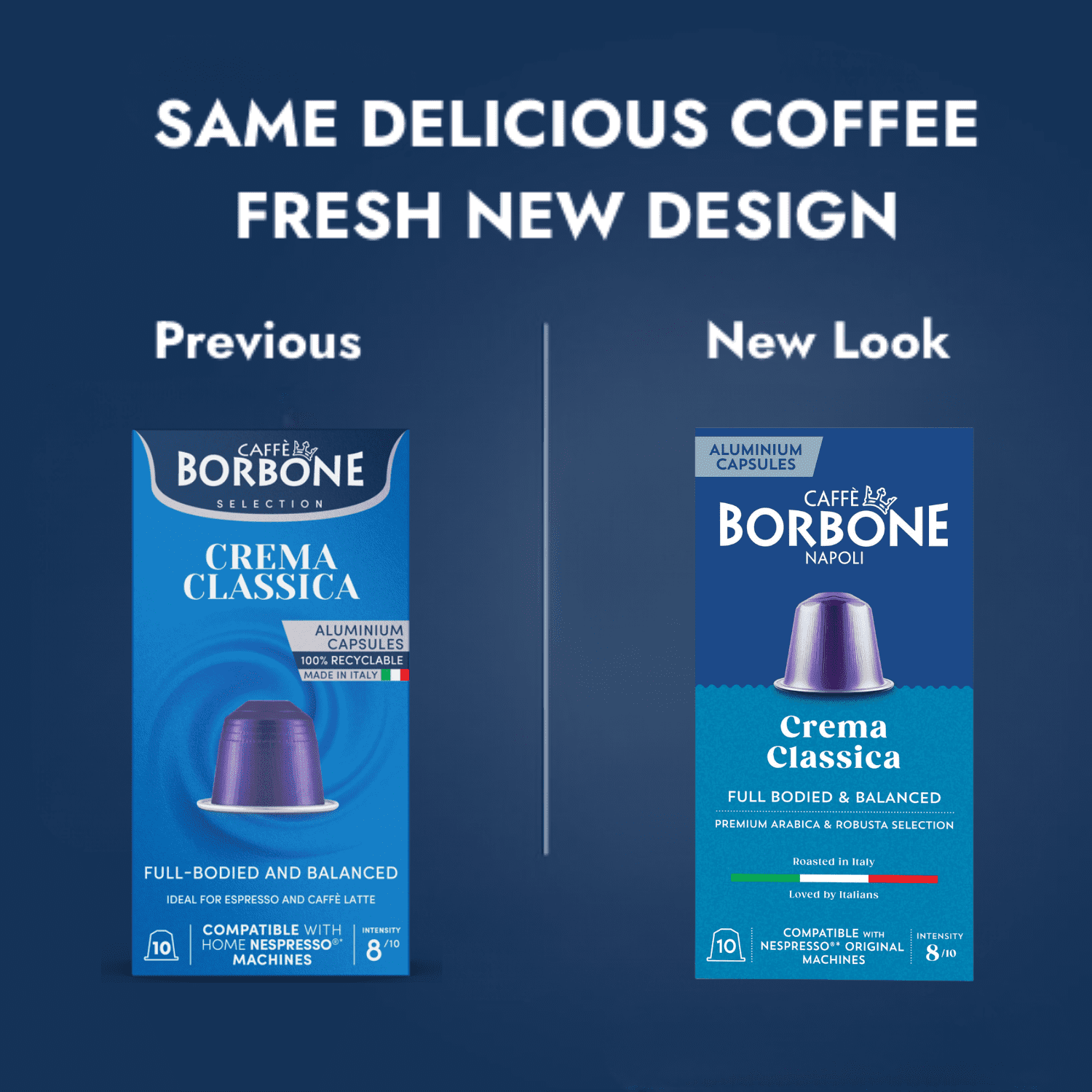 Caffè Borbone Crema Classica Medium Roast Aluminum Espresso Pods, Nespresso Original Compatible, 100 Count