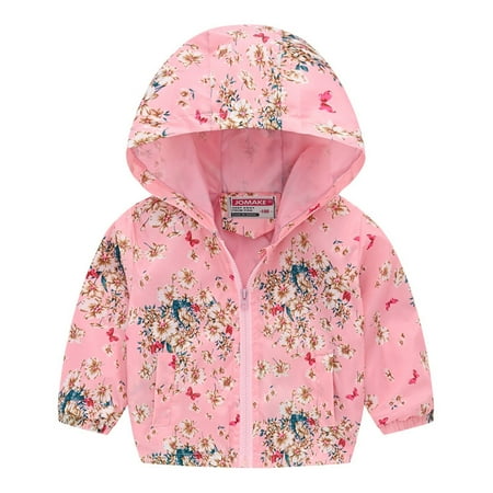 

BIZIZA Kids Jacket Coat Long Sleeve Tops Cartoon Print Hooded Pockets Zip Up 2-6Y Chlid Baby Hot Pink 110