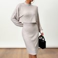 thumbnail image 6 of Quixlent 2 Pcs/Set Women Top Dress Suit Mock Collar Thread Long Sleeve Sweater V Neck Sheath Slim Fit Sleeveless Solid Color Midi Dress Commuting Dating Outfit, 6 of 8
