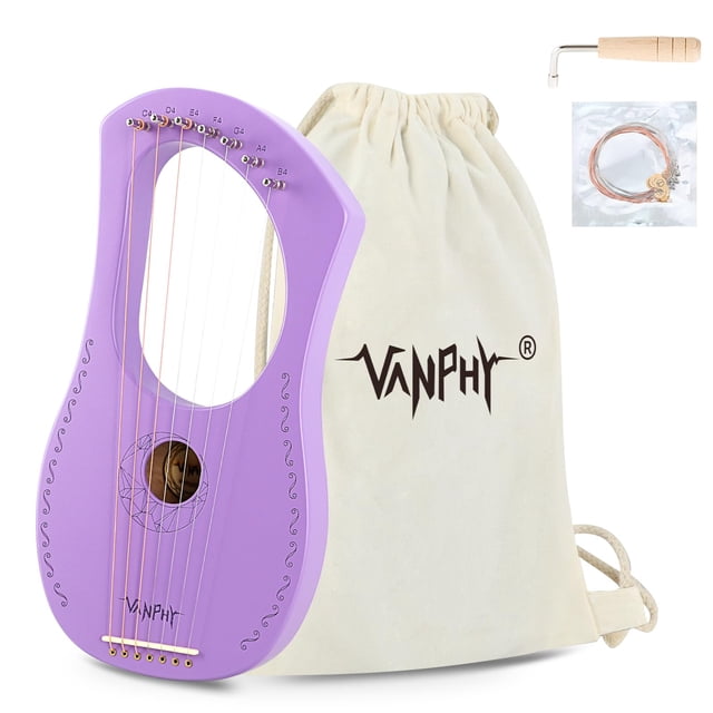 Lyre Harp VANPHY Lyre Harp 7 Strings Mahogany Body Metal String for Beginner Harps Classical Style Harp Instrument with Tuning Wr