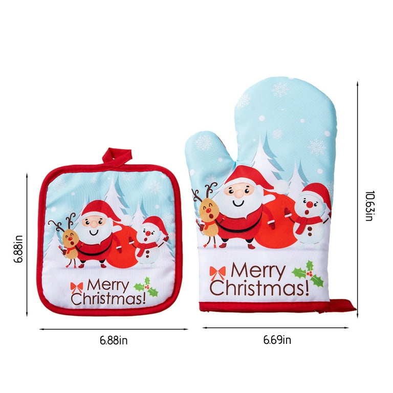 2pcs/set Christmas Microwave Oven Gloves Kitchen Household Baking Heat  Resistant High Temperature Oven Mitts