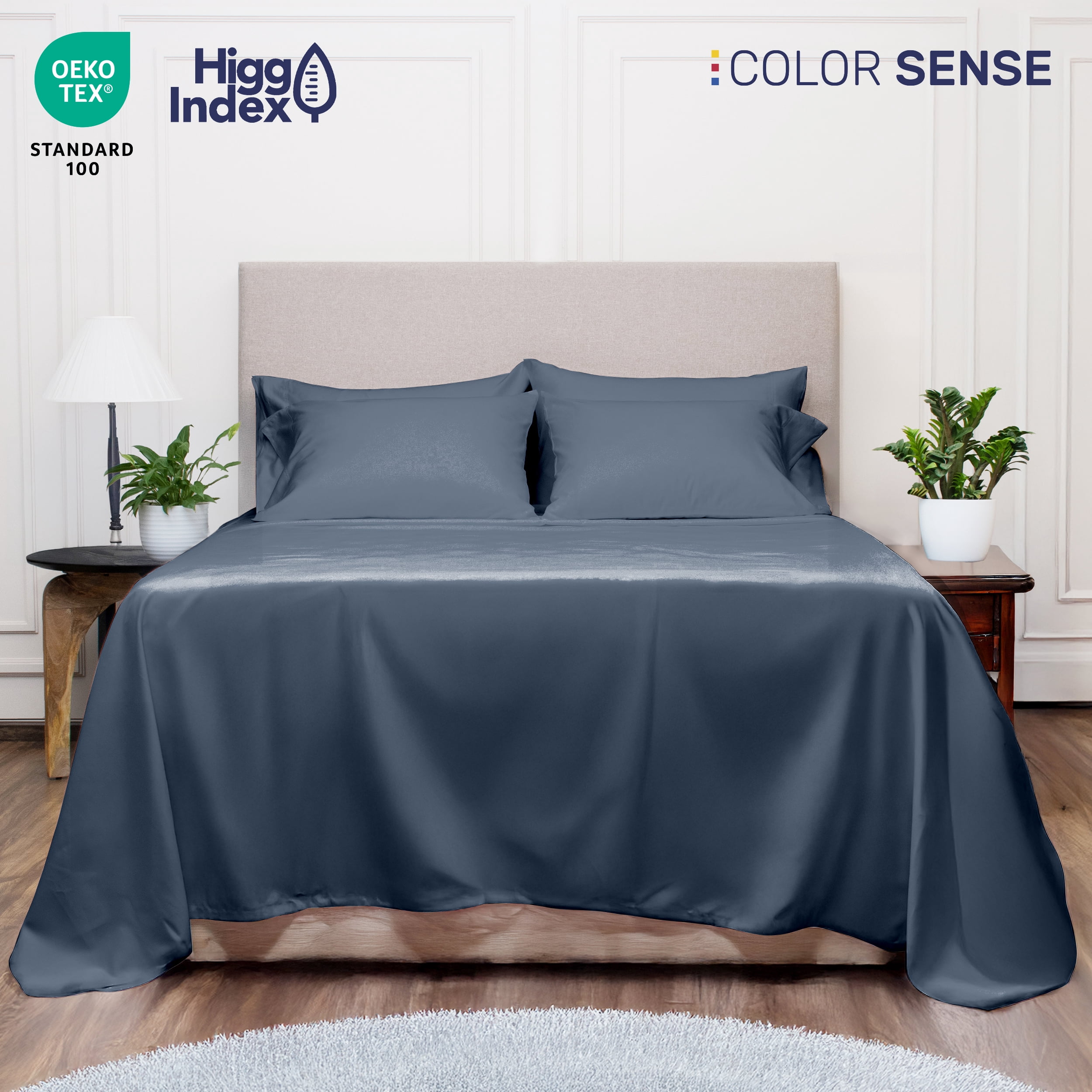 Color Sense 6-Piece 800 Thread Count Blue Cotton Rich Adult Bed Sheet Set, Full - Deep Pocket