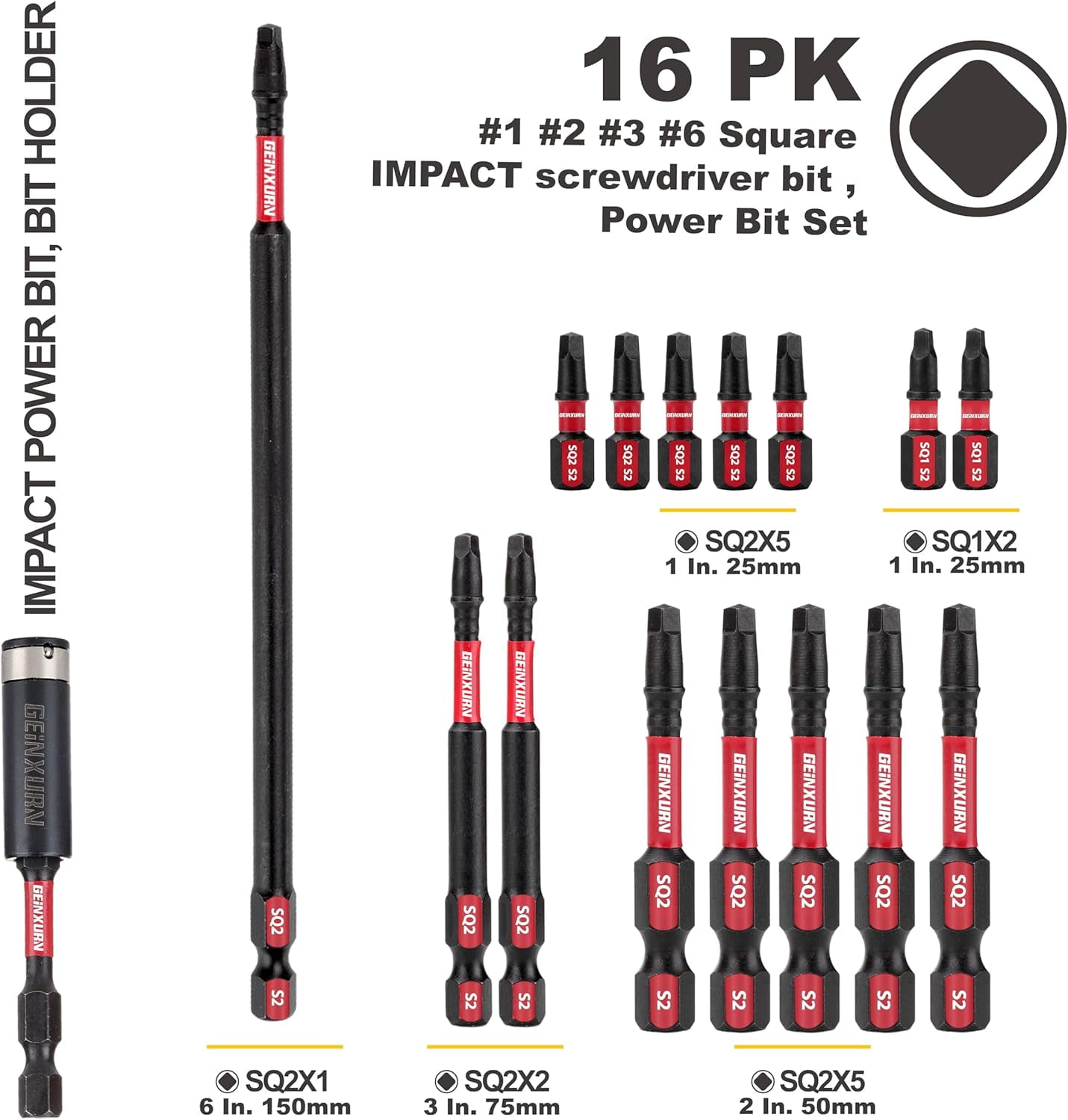 MKEUDQ-Impact Tough #2 Square 2 in. Insert Driver Bits,30Pack SQ2 Screwdriver Bits Set 2\u201dLong Impact Bit,Bulk