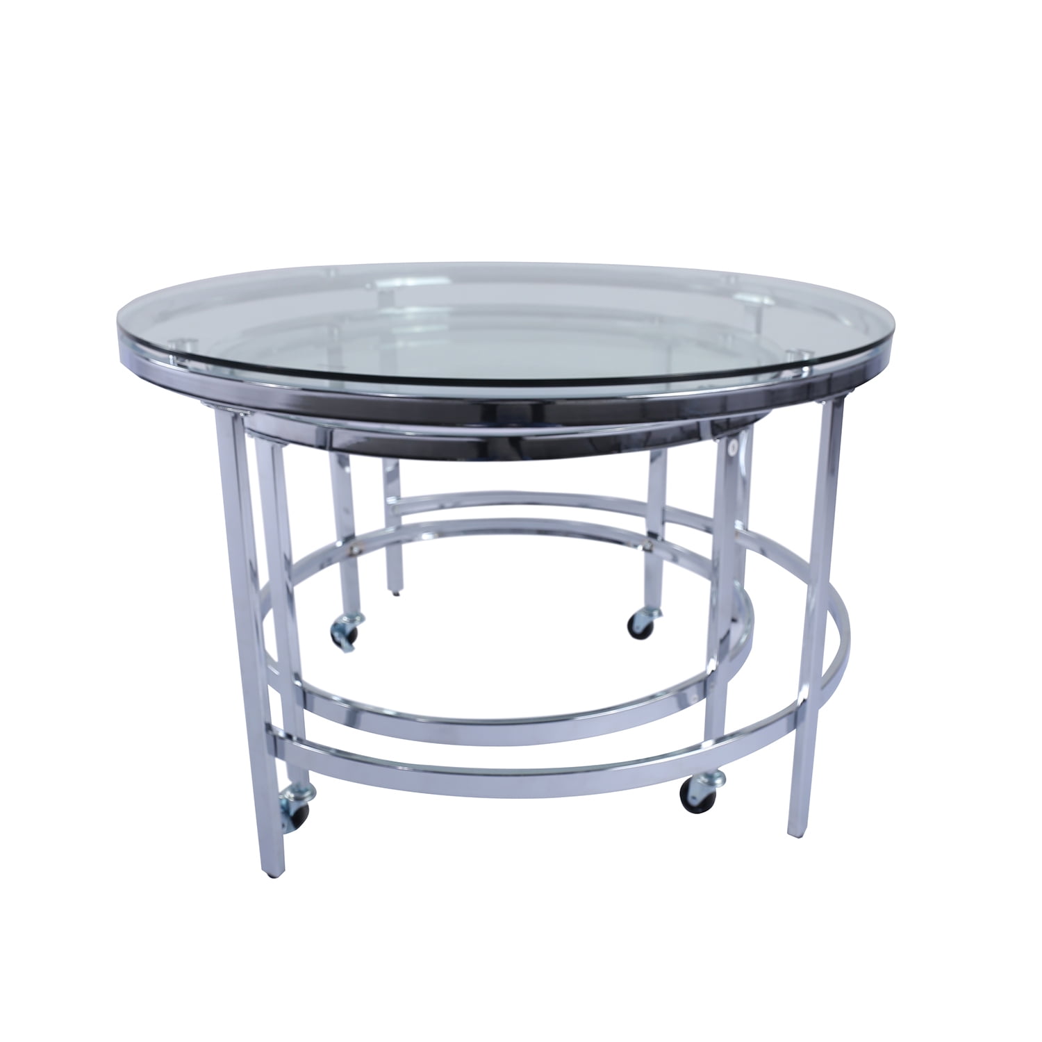 Kadyn Modern 2PCS Nesting Table Set，Transparent Glass End Table with Sliver frame, Iron Glass coffee table for Living Room, Silver