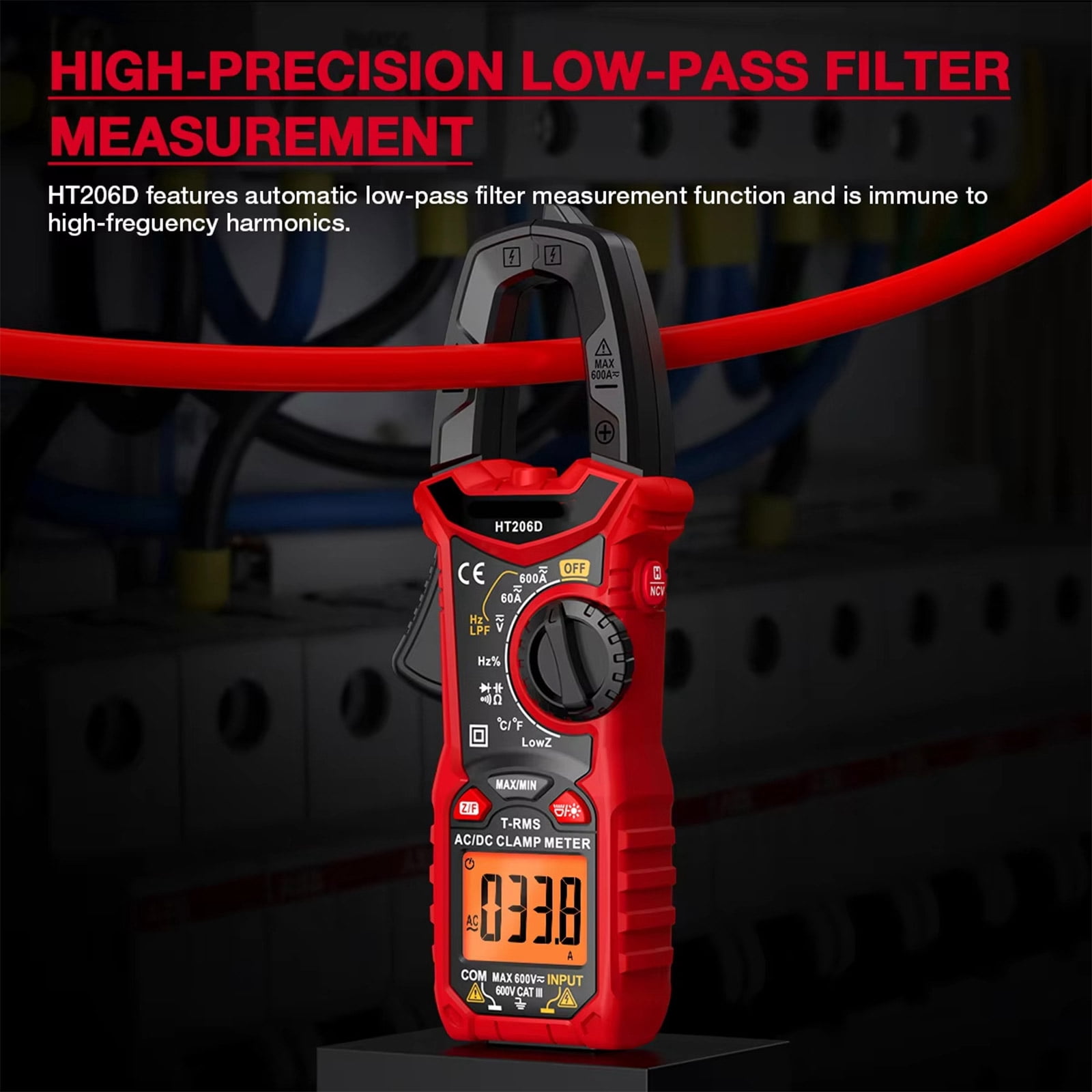 RYUJNDK HT206D Digital Clamp Meter for Voltages Current Resistance Capacitance Frequency Temperature Testing with Bag