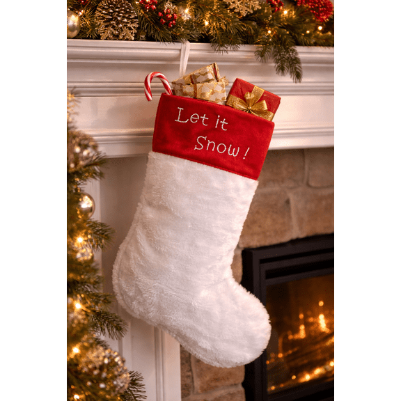 Northlight 20" White and Red Shadow Velveteen Cuff Christmas Stocking