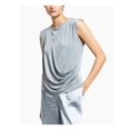thumbnail image 1 of ALFANI Womens Gray Textured Ribbed Asymmetrical Drape Design Sleeveless Jewel Neck Top M, 1 of 1