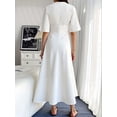 thumbnail image 4 of OYYN Maxi Dresses for Women Casual White High Waist A-Line Dresses Short Sleeve Half Zip V-Neck Elegant Dress, 4 of 5