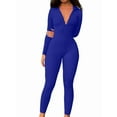 thumbnail image 2 of Women Long Sleeve Ribbed Jumpsuit Zip Up Front Workout Bodycon Romper Blue XXL, 2 of 6