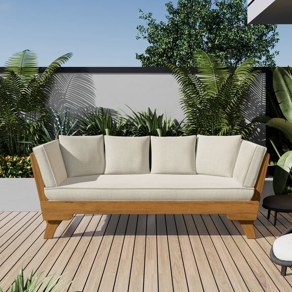 Christopher Knight Home 3-in-1 Convertible Patio Outdoor Daybed with Foldable Arm, Cushions & Pillows, Beige