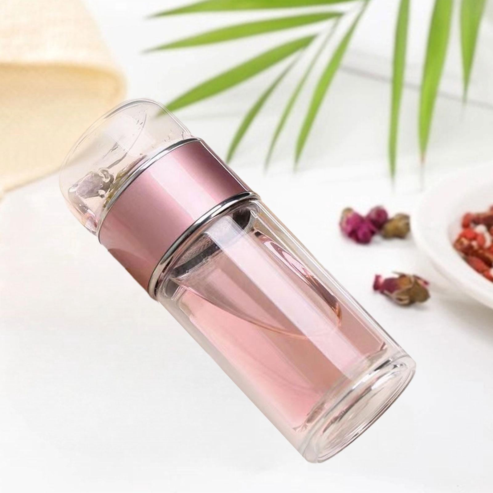 TISHITA Glass Tea Infuser Bottle 350ml Water Cup Portable Tea Gifts for Men Women Glass Tea Infuser Cup Glass Tumbler for Travel Home Rose Gold