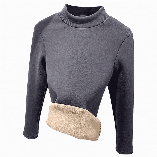 Splozh Mignons Chandails d'Automne pour Femmes Chemises à Manches Longues pour Femmes Col Rond Solide Mince sous-Vêtement en Peluche Chandail Décontracté Léger Chaud Blouse Hauts Gris Foncé,L