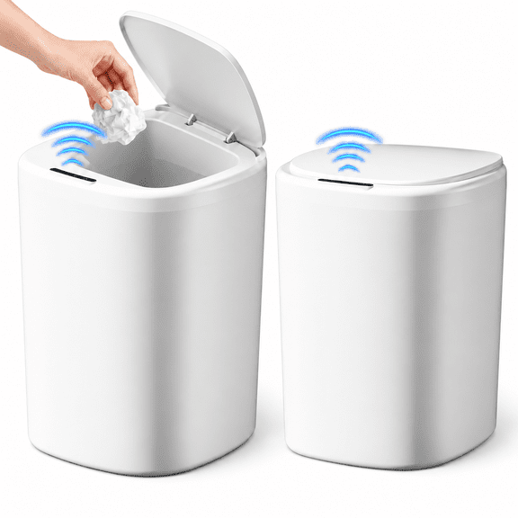 KANFUAQ Bathroom Trash Cans, 2 Pack 3.7 Gal Automatic Touchless Smart Trash Bin Wastebasket,Small Plastic Garbage for Bedroom Kitchen Office