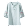 thumbnail image 7 of fatyb Plus Size Linen Shirts Embroidery Short Sleeve Button up Vintage Tops Casual Boho Blouses for Women, 7 of 7