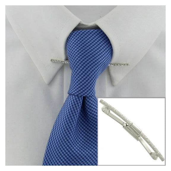 Floral Collar Bar Clip Silver Tone 2 1/2" Mens Adult Male