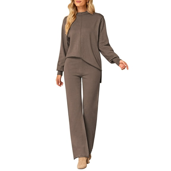 Pink Queen Women Knitted Outfits High Neck Sweater Wide Leg Pant Set 2 Pieces Sweatsuit