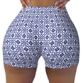 thumbnail image 2 of Daiia Blue And White Porcelain Chinaware Pattern Women's Workout Shorts Biker Shorts - High Waisted Workout Spandex Tummy Control Gym Running Yoga Shorts-X-Large, 2 of 8