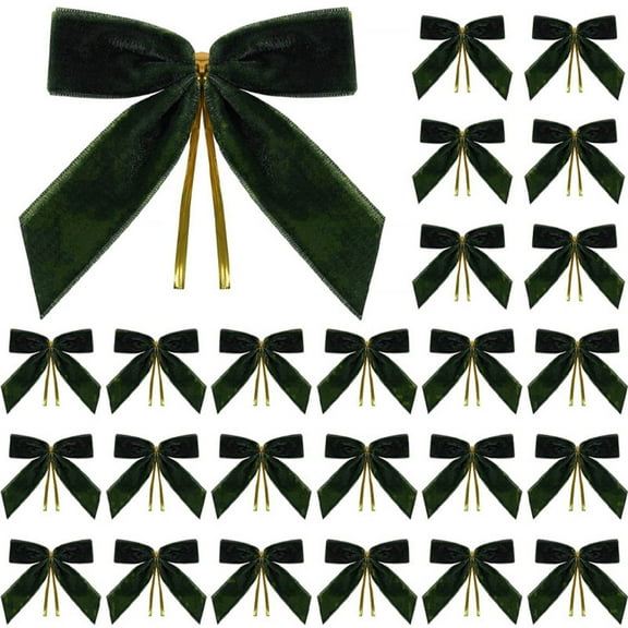 LanSuare 24Pcs Velvet Small Bows for Christmas Tree Ornaments, Twist Tie Velvet Bows, Suitable for Indoor, Outdoor, Wreaths, Holiday Xmas Tree, Wrapping Crafts(3.5"x3.5", Army Green)