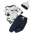 thumbnail image 1 of Hiiyo Infant Boys Outfits Dinosaur Print Long Sleeve Romper Pant Hat Spring Autumn Clothes Set, 1 of 7
