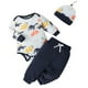 thumbnail image 1 of Gibobby Conjunto con capucha para niño Ropa para bebés recién nacidos, trajes con estampado de dinosaurios, peleles de algodón, conjuntos de 3 uds(Azul,12-18 Meses), 1 of 5