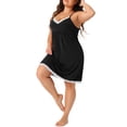 thumbnail image 4 of Chemise de noche de encaje con tirantes de espagueti para mujer de tallas grandes Agnes Orinda, vestido de noche con escote en V, 1X, negro, 4 of 6
