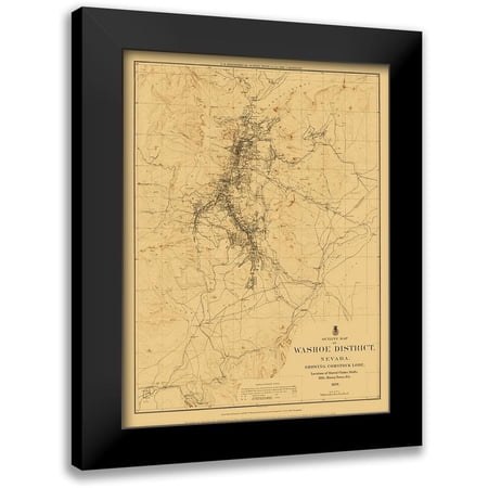 USGS 12x14 Black Modern Framed Museum Art Print Titled - Washoe District Outline Comstock Lode Nevada