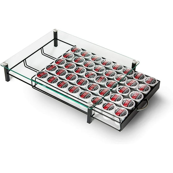 Coffee Pod Holder Storage Drawer for Keurig K-Cup, Holds 40 Pods ( Tempered Glass and Iron) …