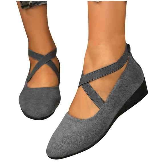 Purcolt Womens Ballet Flats Comfortable Pointed Toe Shallow Mouth Wedge Heel Dress Shoes Dailywear with Ankle Straps