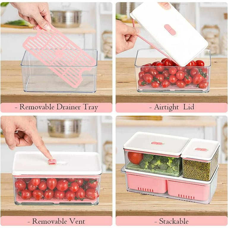Fruit and Vegetable Storage Container for Fridge Fresh Produce Saver  Container BPA-Free Refrigerator Organizer Bins with Lids and Drain Basket