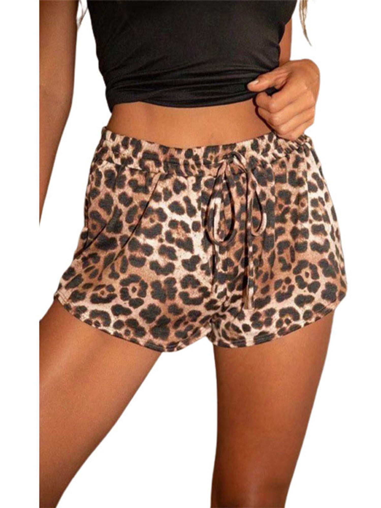 Women Oversized Leopard High Waist Beach Shorts Fashion Summer Sleep