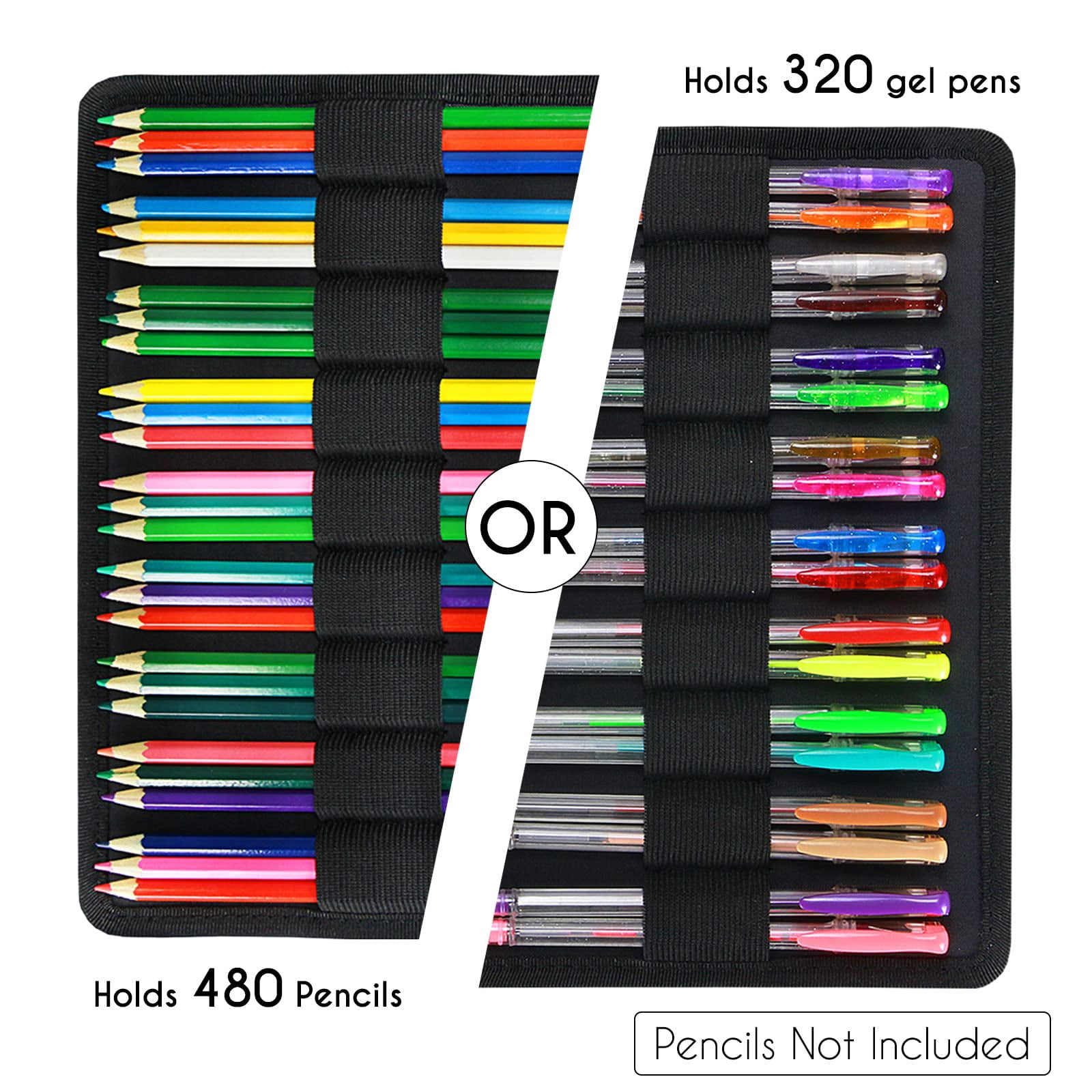 YOUSHARES Big Capacity Colored Pencil Case - 480 Slots large Pen Case Organizer with Multilayer Holder for Prismacolor Colored Pencils & Gel Pen (Black)