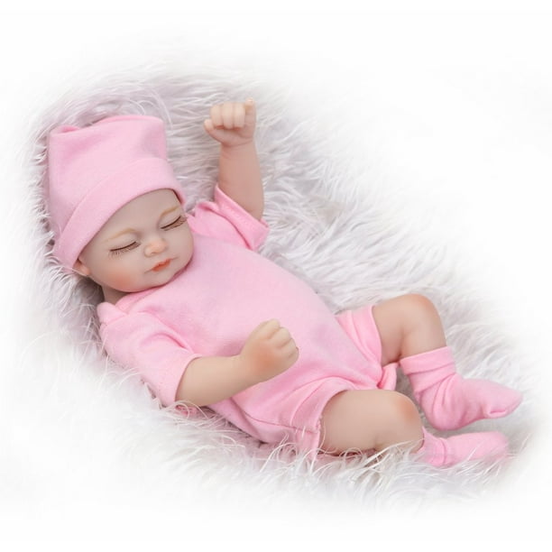 Reborn Baby Doll Girl Baby Bath Toy Full Silicone Body Eyes Close Sleeping  Baby Doll with Clothes 10inch 25cm Lifelike Cute Gifts Toy Pink 