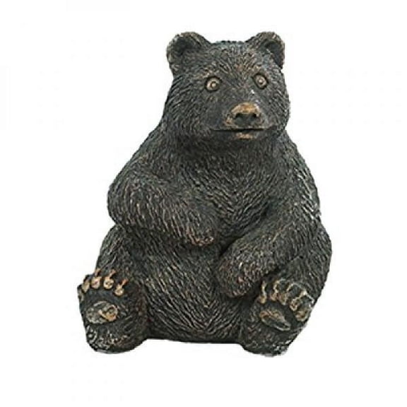 Solid Rock Stoneworks Sitting Bear Cub Stone Garden Statue 12in Tall Autumn Brown Color