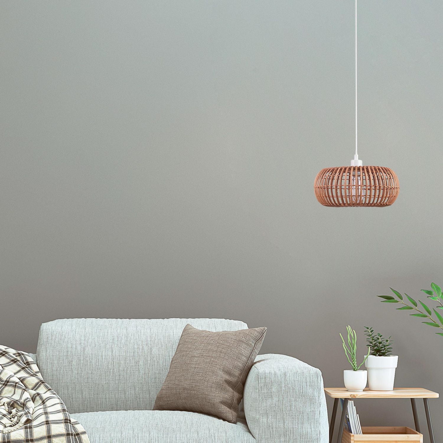 Fitz 1-Light Plug-In or Hardwire Rattan Shade Pendant Lighting