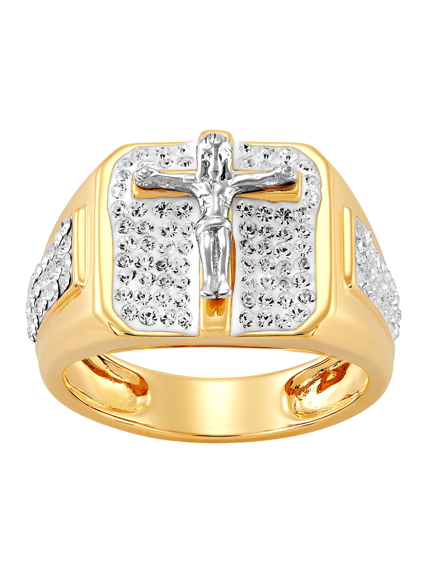 Celebration Moments 14K Gold Over Sterling Silver 925 Double Sideways Cross Cubic Zirconia Ring Sizes 5-11