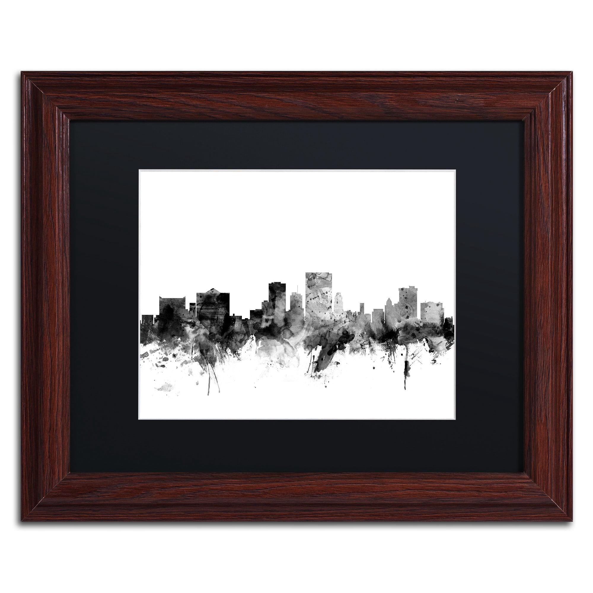 Trademark Fine Art "El Paso Texas Skyline B&W" Canvas Art by Michael Tompsett, Black Matte, Wood Frame