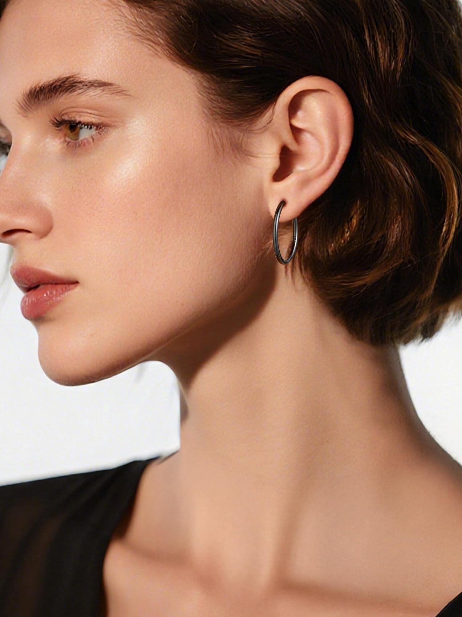 ChicSilver 20MM Black Hoop Earrings for Women Sterling Silver Huggie Earrings for Women Dainty Hoop Earring