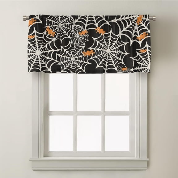 Halloween Kitchen Valances Windows Curtain 54x18 Spider Web Themed Rod Pocket Window Treatment Short Topper Curtains for Decorations