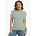 thumbnail image 3 of Women's Crew Neck Ribbed Fitted Shirt Basic Short Sleeves Summer T Shirt Tops, 3 of 7