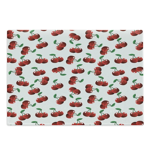 Fruits Cutting Board, Vibrant Cherries Vitamin Agriculture Exotic Summer Garden Pattern, Decorative Tempered Glass Cutting and Serving Board, Large Size, Hunter Green Coconut, by Ambesonne