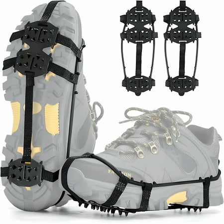 TELOLY Shoe Ice & Snow Grips Snow Traction Cleats for Walking on Snow and Ice Anti Slip Footwear 24 Tooth Crampons Black L [40-45] for Adult Men