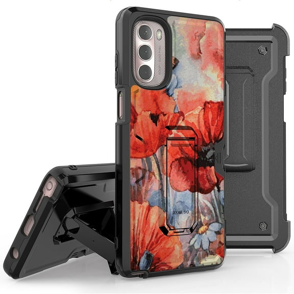 Armor Kombo Holster Rugged Cover Designed For Moto G Stylus 2022 Case Floral And Plant Series