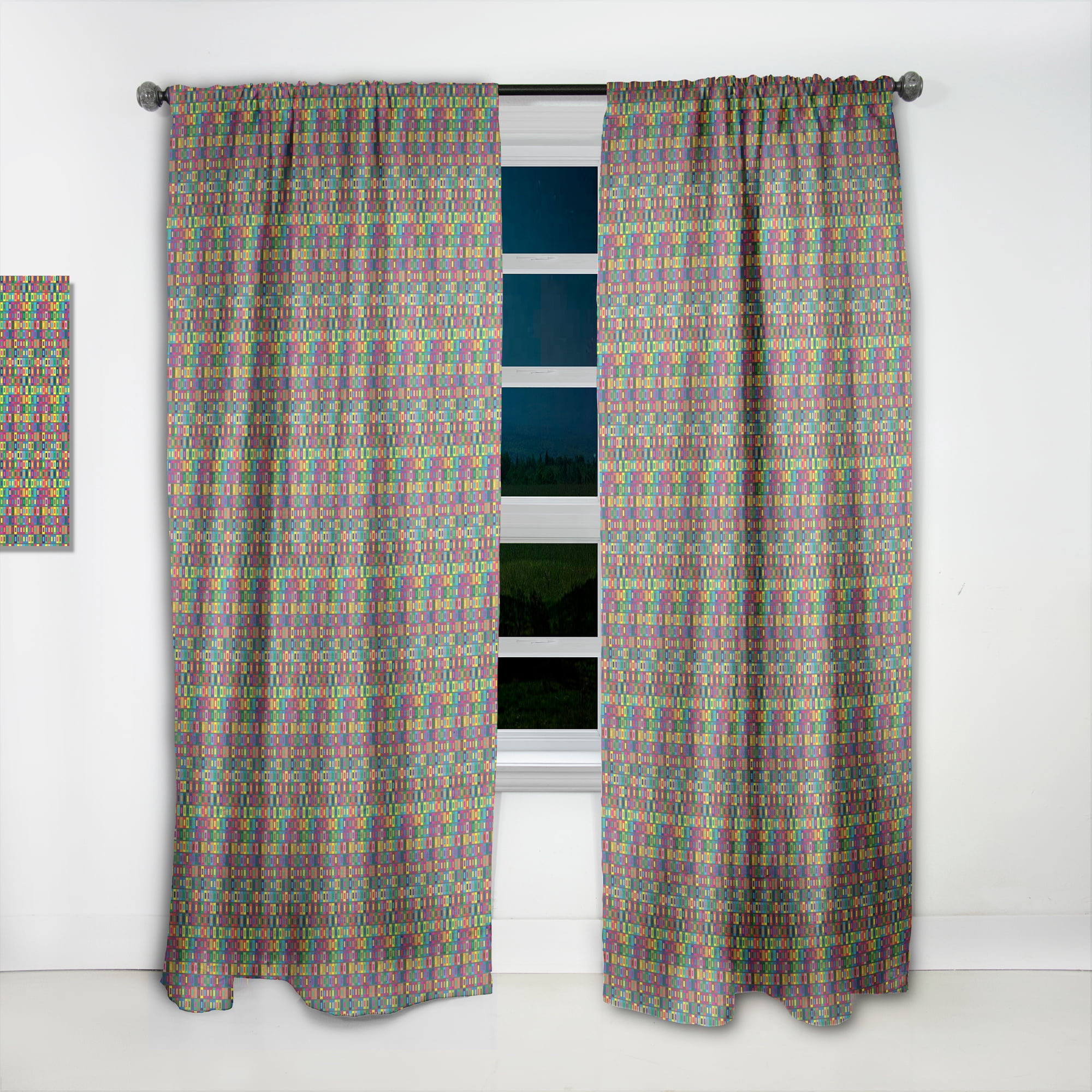 Designart 'Abstract Pattern Colors Squares' Modern & Contemporary Curtain Panel