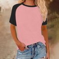 thumbnail image 2 of Timegard Plus Size Tops for Women Crewneck Drop Shoulder Color Block Casual Comfy Short Sleeve Tee Shirts, 2 of 5