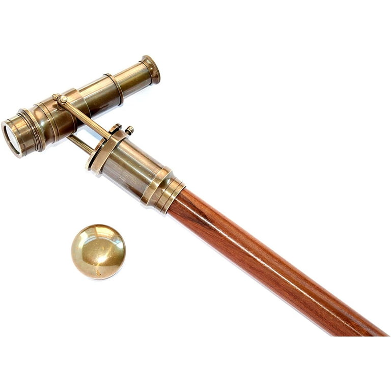 5MOONSUN5's Brass Walking Stick Vintage Handle Victorian Telescope Head  Foldable Steampunk Accessories Wooden Walking Stick Cane for Men and Women  