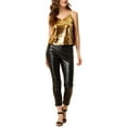 thumbnail image 3 of INSPIRE CHIC Women's Sequin Spaghetti Strap Crop Camisole Tank Tops S Gold Black, 3 of 9