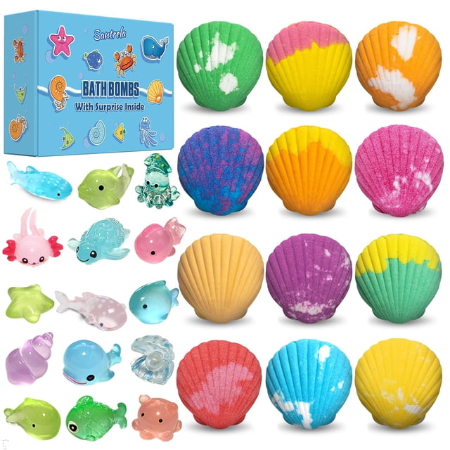 Bombas de baño Santrela Shell Kids con juguetes sorpresa, paquete de 12