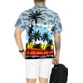 thumbnail image 2 of HAPPY BAY Men's Hawaiian Shirts Short Sleeve Button Down Shirt Men's Hawaii Shirts Boho Holiday Casual Summer Beach Shirts for Men Funny L Palm Tree Island View, Grey, 2 of 5