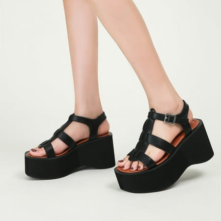 

Cathalem Womens Strap Sandals Size 7 Summer Sandals Women Platform Sandals Women Casual Open Toe Womens Fisherman Sandals Size 7 Black 7